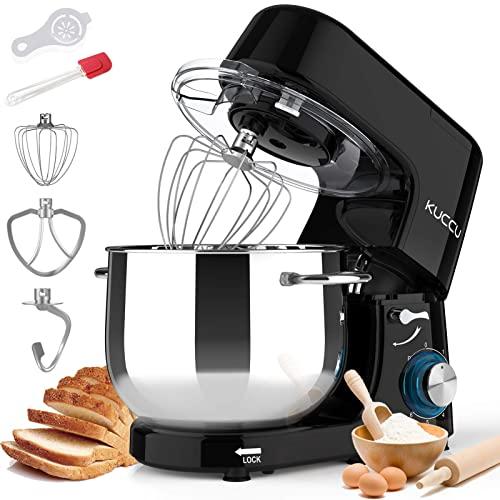 Kuccu Stand Mixer, 8.5 Qt 660W, 6-Speed Tilt-Head Food Dough Mixer, Electric Kitchen Mixer with Dough Hook, Flat Beater & Wire Whisk, Mixing Bowl (8.5-QT, Black)