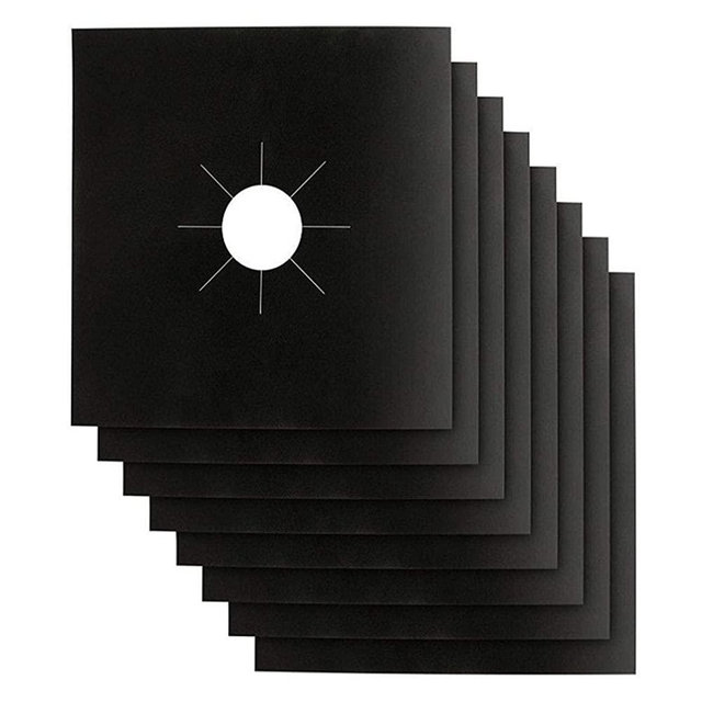 Stove Burner Covers - Gas Stove Protectors Black 0.2mm Double Thickness, Reusable, Non-Stick, Fast Clean Liners for Kitchen/Cooking. Size 10.6" x 10.6" BPA FREE(8 Packs)