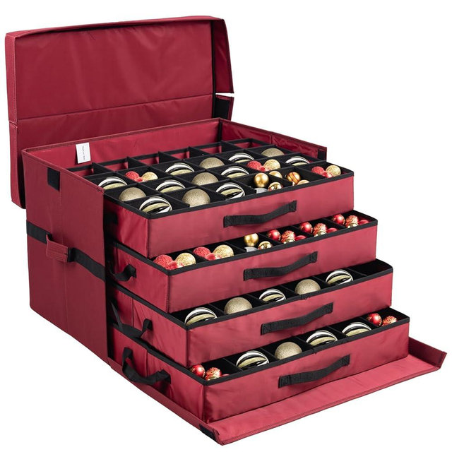 Ornament Organizer Storage Box with Trays,96-4 Inch Extra Large Christmas Ornaments Storage Containers Adjustable Dividers,Oversized 600D Oxford Xmas Decor Bulb Glass Decoration Storage Containers