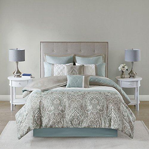 510 DESIGN Shawneel 8 Piece Bedding Comforter Set for Bedroom, Queen Size, Blue