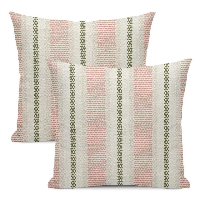 Yxuiyal Boho Pillow Covers 18x18 Set of 2 Sage Green Pink Stripe Polka Dot Throw Pillow Covers Outdoor Decoration Modern Abstract Decorative Pillowcase Farmhouse Linen Cushion Case Decor for Couch So