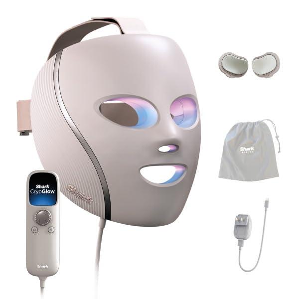 Shark CryoGlow LED Face Mask with Under-Eye Cooling, Anti-Ageing & Blemish Repair, Red & Blue LED, Infrared Light Therapy, USB-C, Remote Control, Storage Bag, Adjustable Straps, Rose Glow, FW312PK