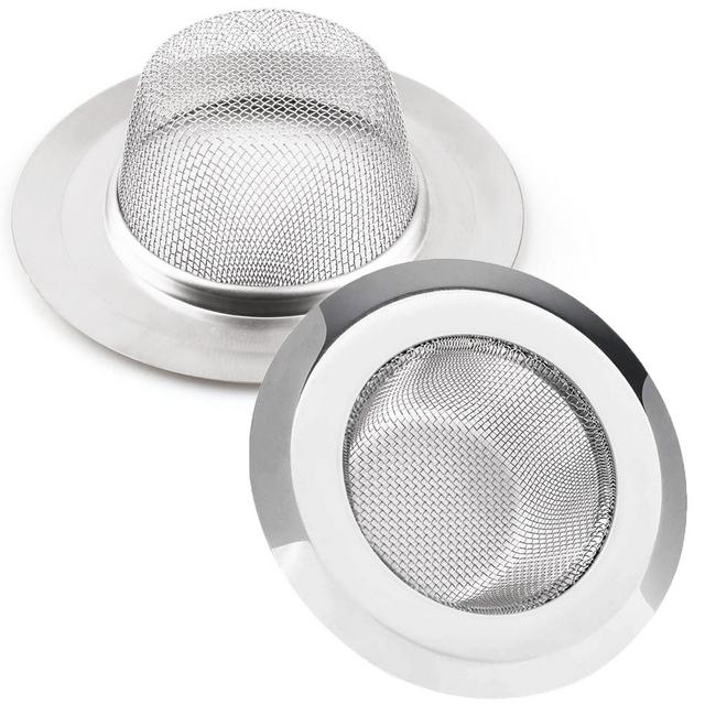 LotFancy Kitchen Sink Strainer, 2Pcs Stainless Steel Mesh Drain Strainer, Large Wide Rim 4.5"