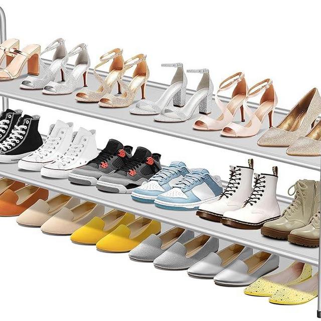 SLEEPING LAMB 2-Tier Long Shoe Rack organizer for Closet, Stackable Wide Shoe Shelf Holds 18-Pairs Low Shoe Storage for Bedroom, Floor, Entryway (Grey)