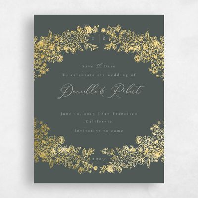 Dark Seaweed, Green Wedding Save the Date - Sawyer Portrait Foil
