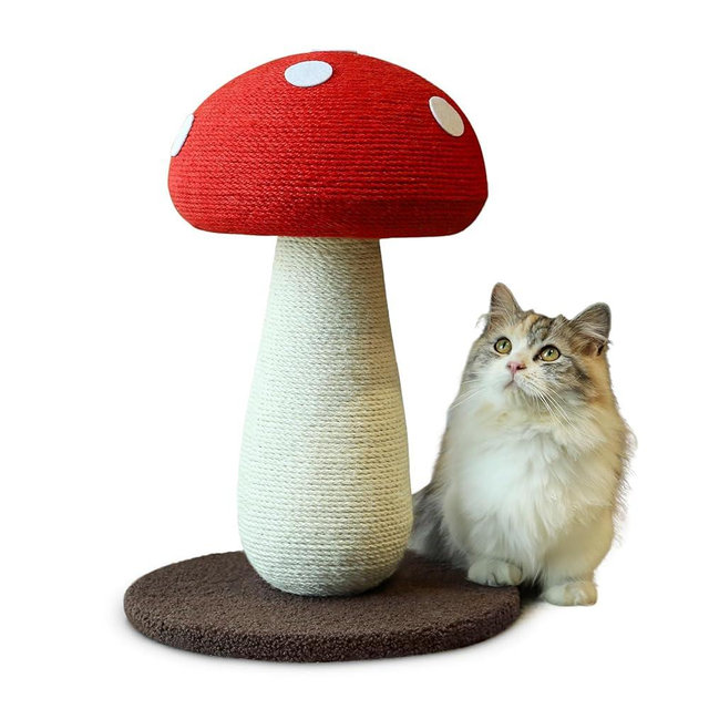 PETFROH Cat Scratching Post Full Sisal Wrap Cat Tree Cute Mushroom Cat Tower Scratcher for Indoor Cats 19.7Inch