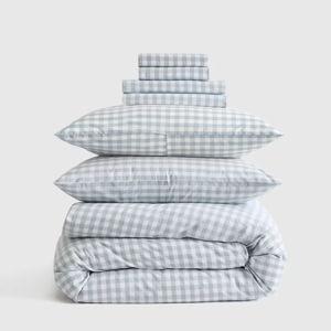 Classic Organic Percale Gingham Deluxe Bedding Bundle