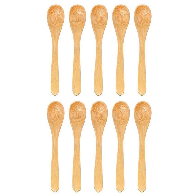 BambooMN Bamboo Serving Spoons, Mini Salt Sugar Spoon, Tiny Wooden Spoons for Spices, Carbonized Brown Round Head 4.3", 10 Pieces
