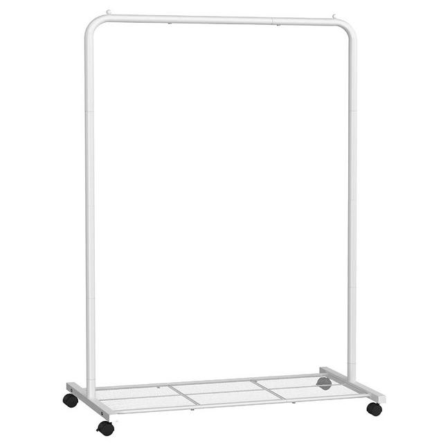 SONGMICS Clothes Rack with Wheels, 36 Inch Garment Rack, Clothing Rack for Hanging Clothes, with Dense Mesh Storage Shelf, 110 lb Load Capacity, 2 Brakes, Steel Frame, White UHSR025W01