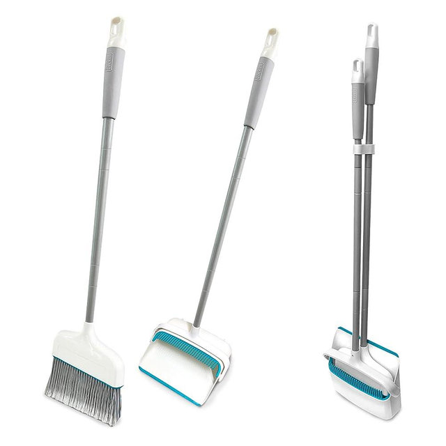 BLACK+DECKER Butler Broom and Dustpan Set for Home, Short Handle, Stand Up and Lightweight Space Saving Dust Pan and Broom Combo for Kitchen, Living Room, Bathroom, Lobby Floor Use