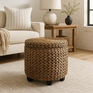 Addie Hand-Woven Storage Ottoman with Lid