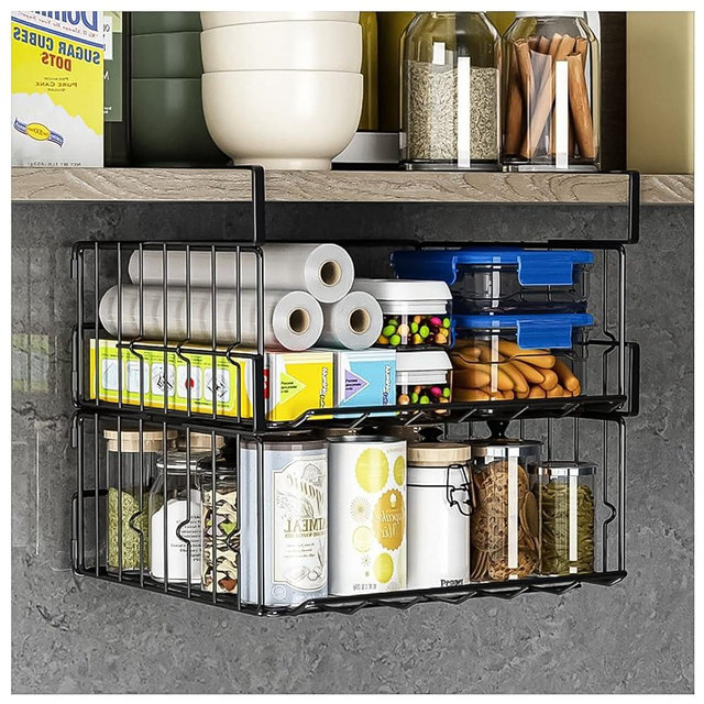 Couwilson Under Shelf Basket Storage 2Pack - 12.6in Metal Under Cabinet Shelf, Hanging Wire Basket Shelves, Undershelf Storage Basket for Kitchen Pantry Bookshelf