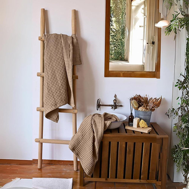 Viva Maison Waffle Weave Bath Towels for Bathroom Set of 2, Premium Pure Turkish Cotton Large Bath Sheet Towel 35x71 (Brown, Set of 2 Bath Towels)