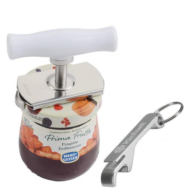 Kichwit Arthritis Jar Opener Stainless Steel Lids Off Jar Opener - Free Bottle Opener Keychain Included