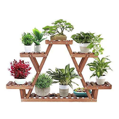 Ufine Wood Plant Stand Triangular Plant Shelf Multi Tier Flower Display Holder Storage Rack 6 Pots for Indoor Outdoor Living Room Balcony Patio