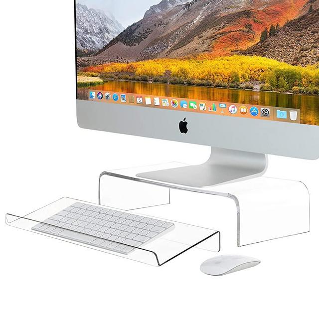 Homeries Acrylic Monitor Riser & Keyboard Stand for Home, Office, Business, Gamers, Schools | Multi Media Computer Desk Stand | Angled & Tilted Keyboard Tray Riser | Create Ergonomic Working Space