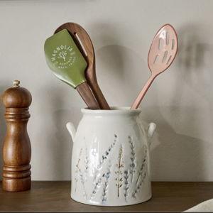 Magnolia Pressed Floral Utensil Crock