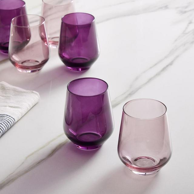 Estelle Colored Glass Stemless, Rose and Amethyst, Set of 6
