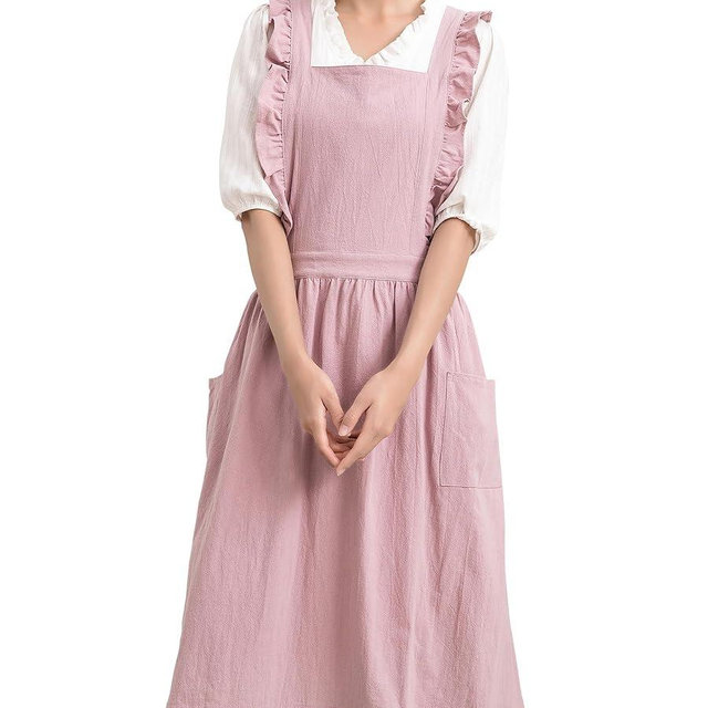 KITCHIEF Cotton Linen Apron for Women Cross Back Smock Apron Pinafore Dress with Pockets for Kitchen Gardening Painting
