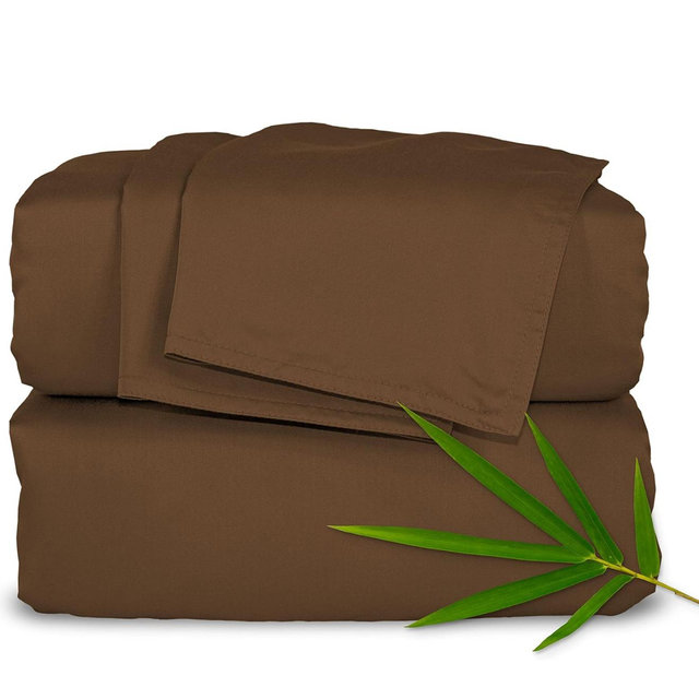 Pure Bamboo King Sheets, Genuine 100% Organic Viscose Derived from Bamboo Bed Sheet Set, Luxuriously Soft & Cooling, Double Stitching, 2 Year Quality Promise (King, Coconut Husk)
