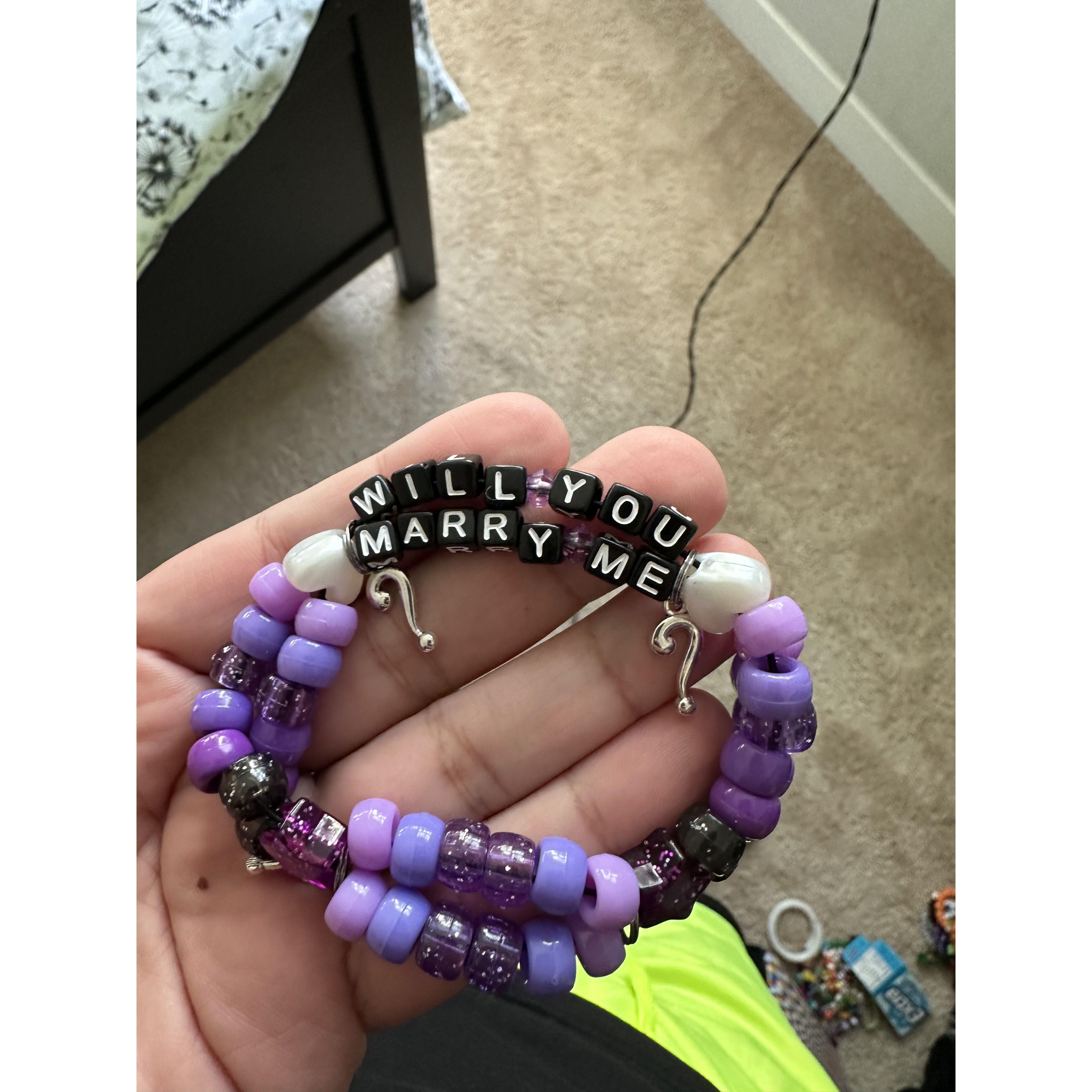 What: In rave world, Kandi, AKA bracelets that people make, are traded. This was traded by our good friend Danielle, right before the proposal. // When: 2.2.24 // Where: Tacoma, Washington