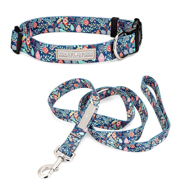 Lucky Love Dog - Adjustable Collar and Leash Set with Easy Click Buckle for Small to Large Dogs, Durable, & Comfortable Collar for Male & Female Dogs, Puppies & Adult - Sweet Holiday Combo, Medium