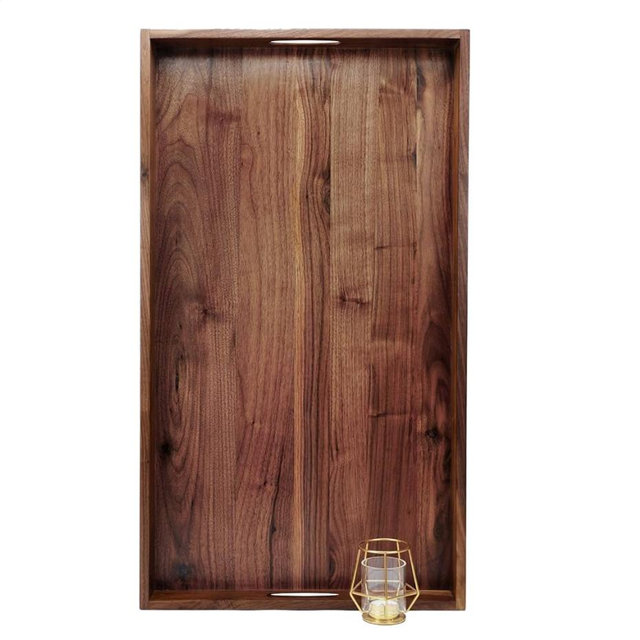 32 x 18 Inches Extra Large Rectangle Black Walnut Wood Ottoman Tray with Handles, Serve Tea, Coffee Classic Wooden Decorative Serving Tray