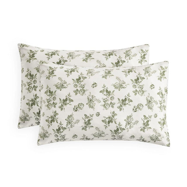 Wake In Cloud - Cottagecore Pillow Cases, Floral Shabby Chic Vintage Flower Shabby Chic Coquette Aesthetic, Set of 2 Soft Pillowcases Pillow Shams Covers, Sage Green, Standard Size 20x26 Inches