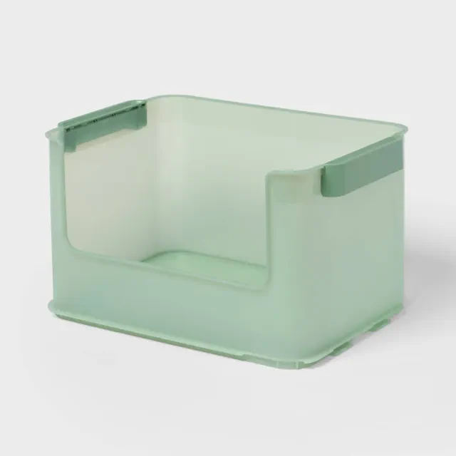 Click in Place 20.7qt Open Front Plastic Storage Bin for Home and Office Organization Green Tint - Brightroom™