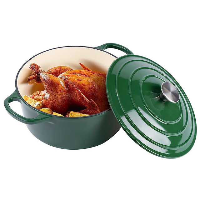 Miereirl 6 QT Enameled Dutch Oven Pot with Lid, Cast Iron Dutch Oven with Dual Handles for Bread Baking, Cooking, Non-stick Enamel Coated Cookware (Green)
