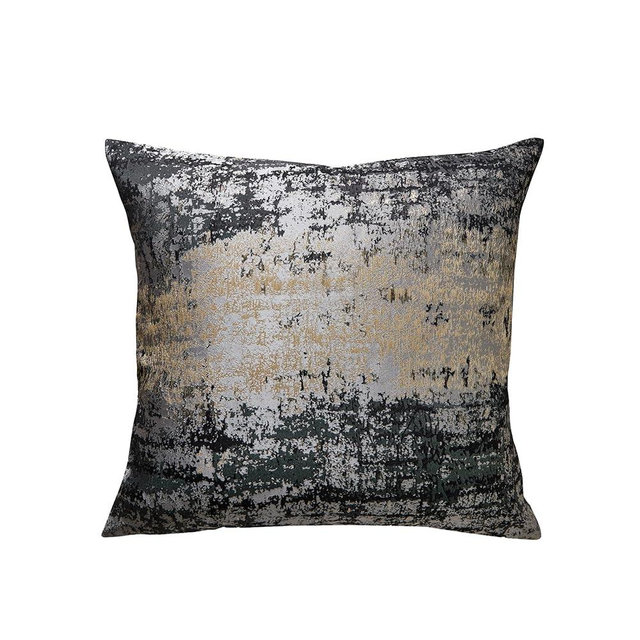 THE-TINOART Charcoal Gray & Black Pillow Cover 18x18 - Gold Embroidered Luxury Jacquard, Modern Reversible Throw Pillow Cover for Sofa/Bed, Velvet Backing