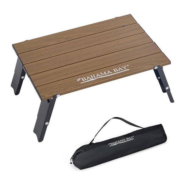 Old Bahama Bay Ultralight Aluminum Mini Table, Foldable Small Beach Table with Retractable Legs, 66lbs/30kg Weight Capacity, Suitable for Picnic Camping Outdoor Hiking(Dark Woodgrain)