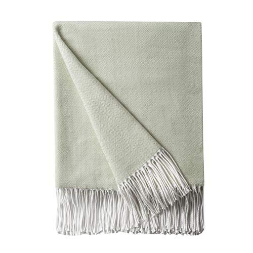 Bourina Decorative Diamond Lattice Faux Cashmere Fringe Throw Blanket Lightweight Soft Cozy for Bed or Sofa Farmhouse Outdoor Throw Blankets, 50" x 60",Light Green