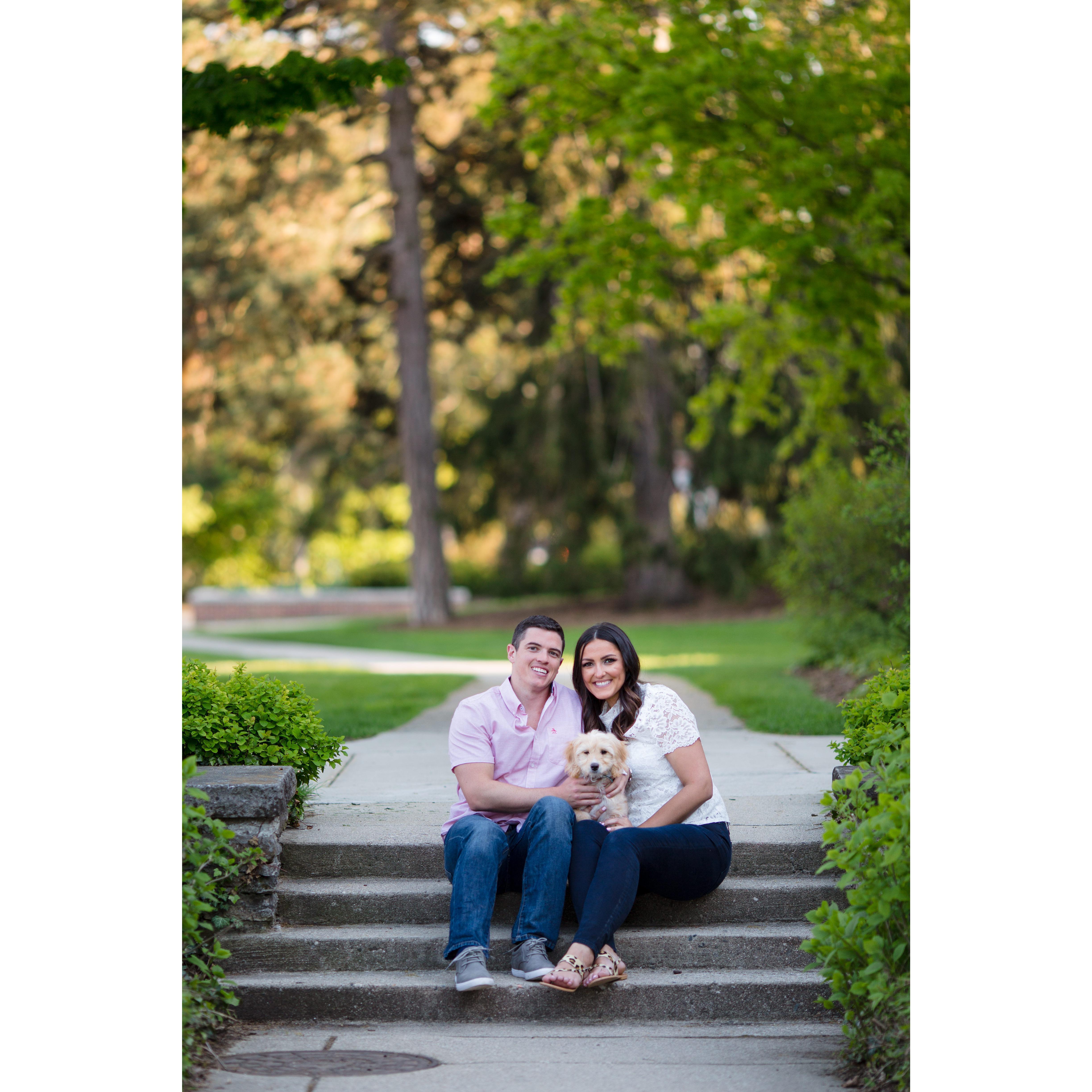Our puppy Banks joined us for a few engagement pictures. It was his first time visiting our favorite place, East Lansing!