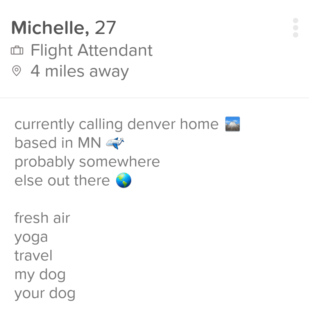 Michelle’s tinder profile, June 2017 😂