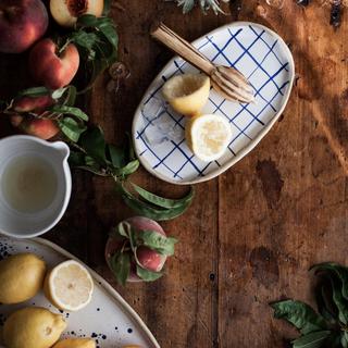 Check Painted Oval Platter
