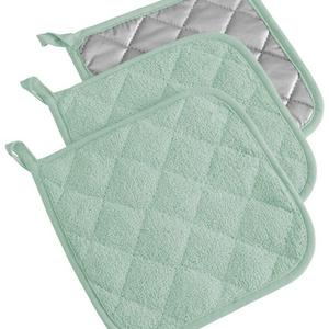 DII Cotton Terry Pot Holders, 7x7"  Set of 3, Heat Resistant and Machine Washable Hot Pads for Kitchen Cooking and Baking-Mint