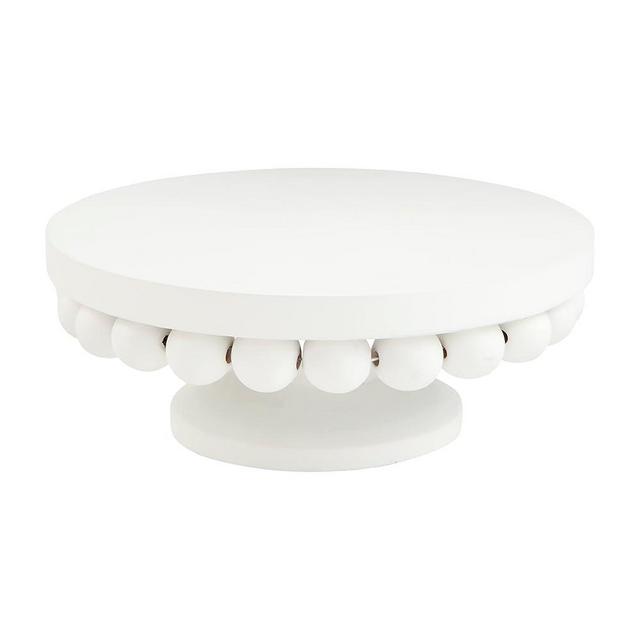 Mud Pie White Beaded Pedestal, small 3" x 8" dia
