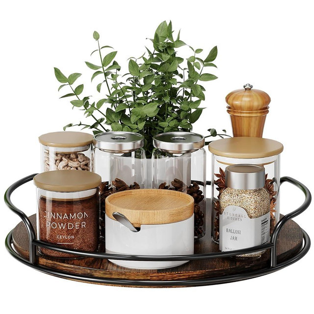 LAMU Lazy Susan for Table Top 9 inch Turntable Organizer for Cabinet, Kitchen Countertop, Pantry, Bathroom, Dining Table, Farmhouse Decor, Spice Storage Organization, Wood