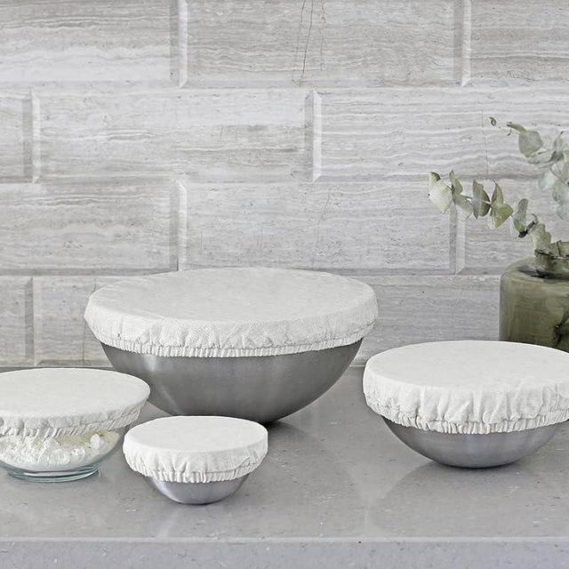Reusable Fabric Bowl Covers for Bread Proofing - Washable, Dye-free, and All-Natural 100% Linen Cloth Bowl Covers for Bread Rising - Elastic Closure to Fit Multiple Bowl Sizes (1 XL, 1 L, 1 M, 1 S)