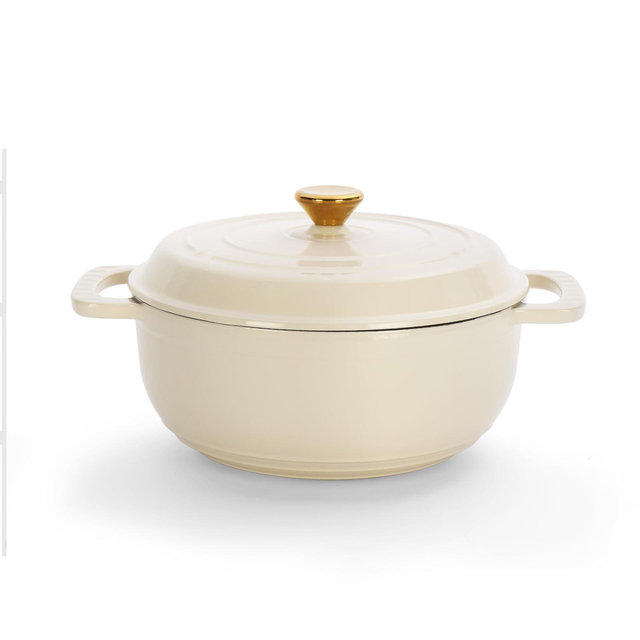 ROVSUN 7.5 Quart Enameled Cast Iron Dutch Oven with Lid, Dual Handles, Oven Safe up to 500°F or on Stovetop-White