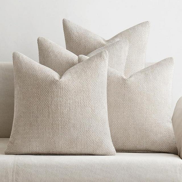 MIULEE Pack of 4 Couch Throw Pillow Covers 20x20 Inch Cream Soft Decorative Chenille Pillow Covers Farmhouse Accent Cushion Covers for Boho Home Decor Sofa Bedroom Living Room