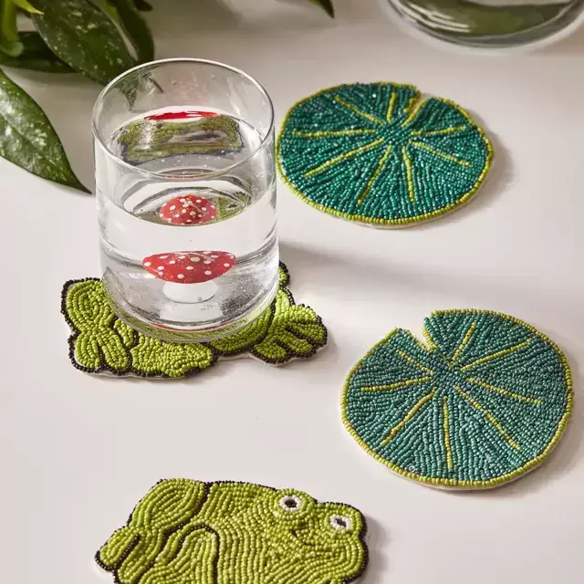 Frog Beaded Coaster Set