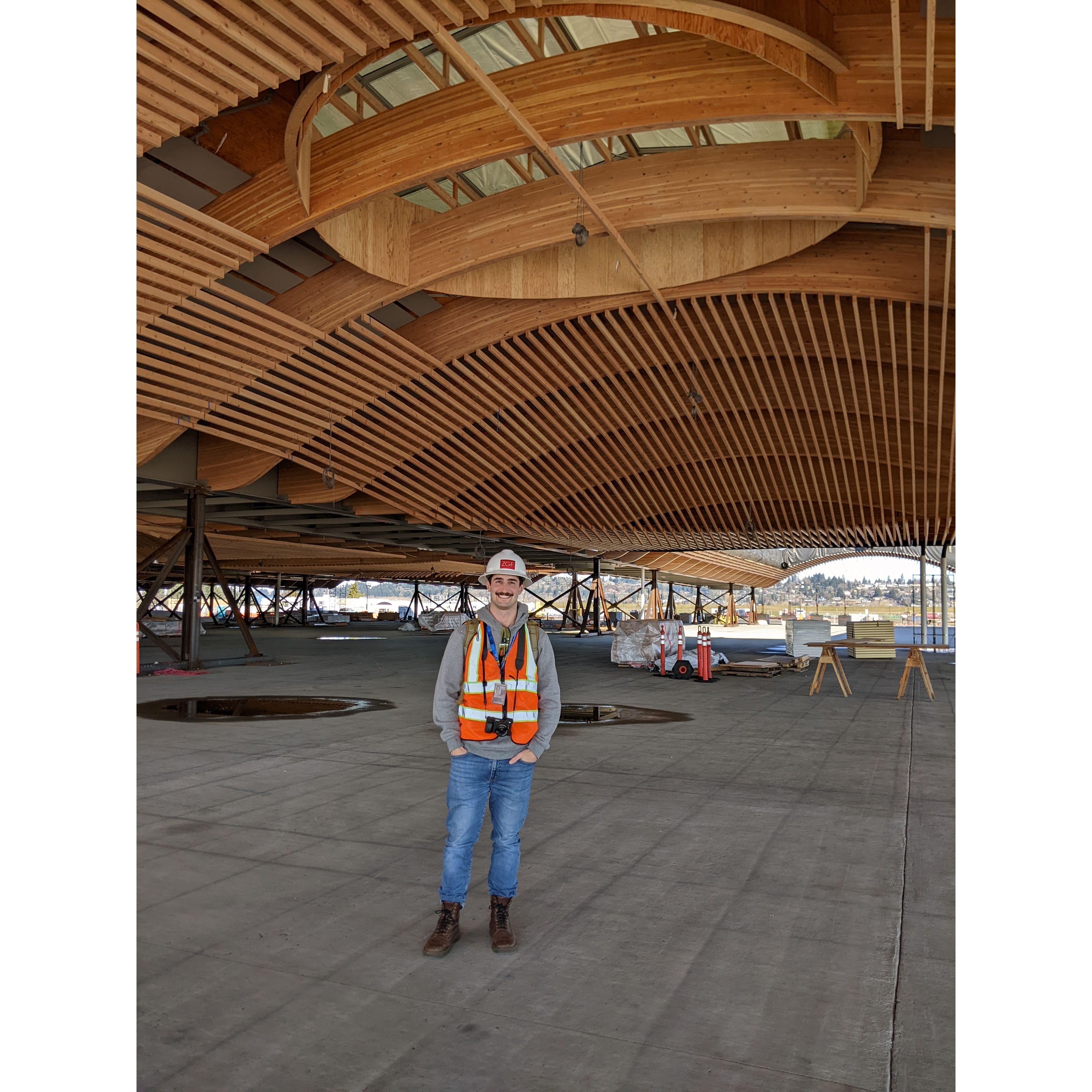 On the construction site of the new roof for the Portland Airport, November 2021
