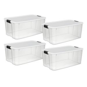 Sterilite - STERILITE 19909804 116 Quart/110 Liter Ultra Latch Box, Clear with a White Lid and Black Latches, 4-Pack