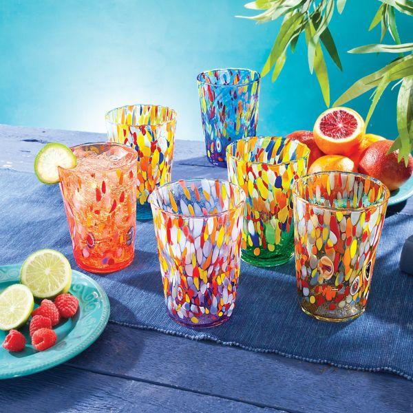 Murano-Style Confetti Indented Drinking Glasses Set Of 6