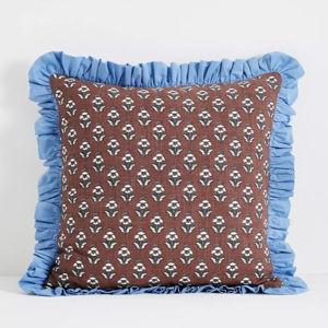 Cotton Block-Print Ruffle Pillow