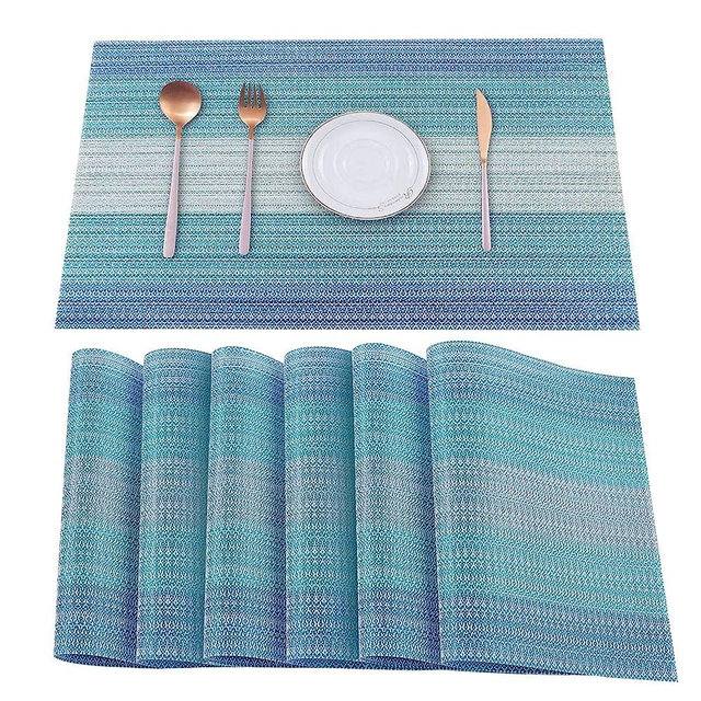 HeloHo Blue Placemats Set of 6,Stain-Resistant Kitchen Table Mats Washable Placemats Crossweave Woven Vinyl Placemat for Kitchen Dining Table