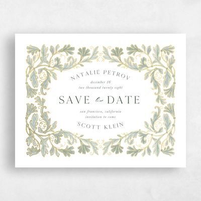 Sage, Green Wedding Save the Date - Briar Landscape Foil