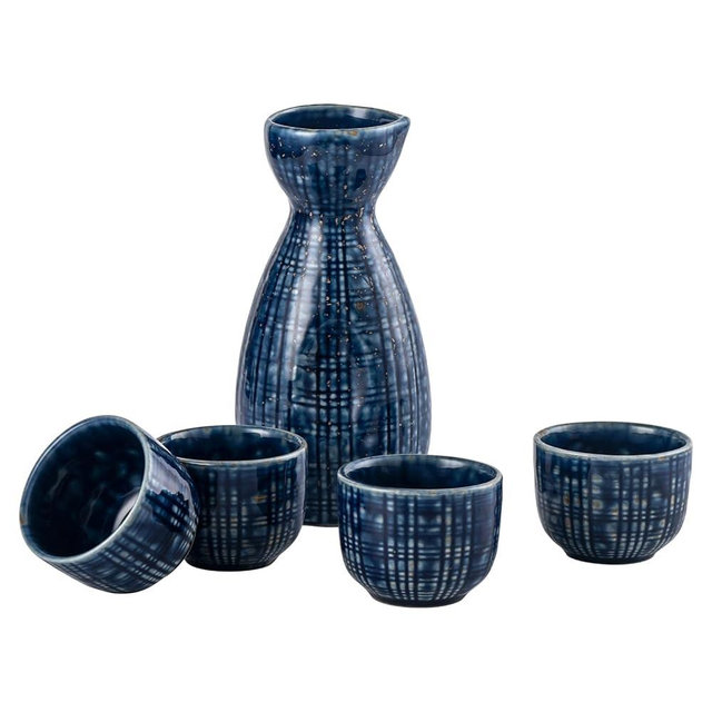 UNICASA Sake Set 5 Pieces,Traditional Sake Cups, Ceramic Cup Crafts Wine Glasses, Include One Sake Bottle 210ml and Four Sake Cups 50ml